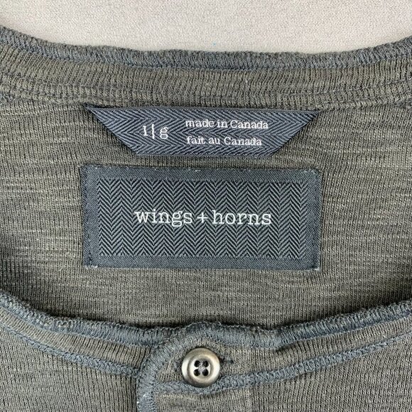 Wings + Horns Men Shirt Large Dark Gray Heather Slub Rib Henley Long Sleeve Knit - Picture 3 of 7